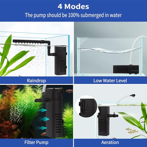Image of Aquarium Filter Fish Tank Filter Powerful Submersible Turtle Water Filters Ultra Quiet Biochemical Sponge Filter for 3 to 10 Gallon Tank Filtration /Oxygenation /Water Cycle 5in1(2.5w)