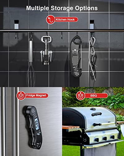 Digital Meat Thermometer, Umedo 2 In 1 Waterproof Instant Read Food Thermometer With Alarm Set, Lcd Backlight & Calibration, Dual Probe Magnet Cooking Thermometer For Bbq, Candy, Liquid - Black #TOP7
