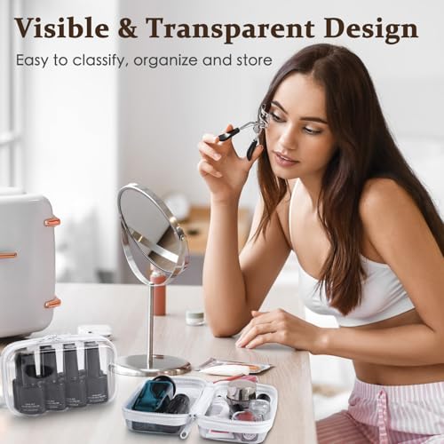 Clear Hard Shell Zipper Case 3 Pack Transparent Storage Box Containers Makeup Pouches for Small Item Waterproof Cosmetic Organizer Bags for Travel Toiletries (White,10"x 8")4