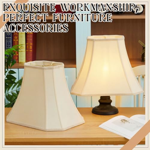 Image of Glooglitter Set of 2 Bell Lamp Shade 6.25 inch x 8 inch Top 11 inch x 16 inch Bottom 12 inch High (Spider) Rectangle Cut Square Replacement Vintage Silk Lampshade for Table Floor Living Room Bedroom (Beige)