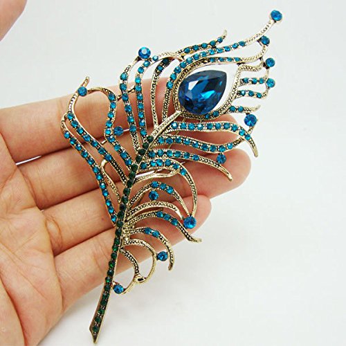 Image of TTjewelry Gorgeous Peacock Feathers Rhinestone Crystal Brooch Pin