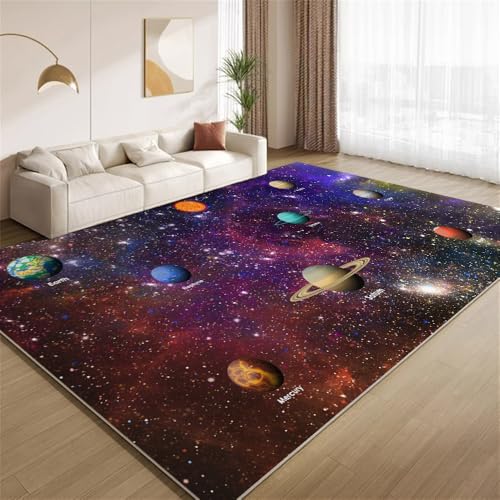 Image of Beautiful Milky Way Carpet, 4'X6' Space Planet 3D Carpet for Children's Bedroom, Washable Non Slip Low Pile Indoor Rug for Living Room Dining Room Kitchen Nursery
