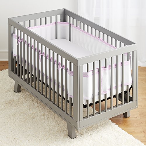 Image of BreathableBaby Breathable Mesh Liner for Full-Size Cribs, Classic 3mm Mesh, Rose Seersucker (Size 4FS Covers 3 or 4 Sides)