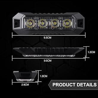 Raryloy LED Emergency Strobe Flashing Grille Strobe Lights for Trucks 4LED Surface Mount Strobe Warning Emergency Flashing White Light For Car Truck Van Off Road Vehicle ATV SUV