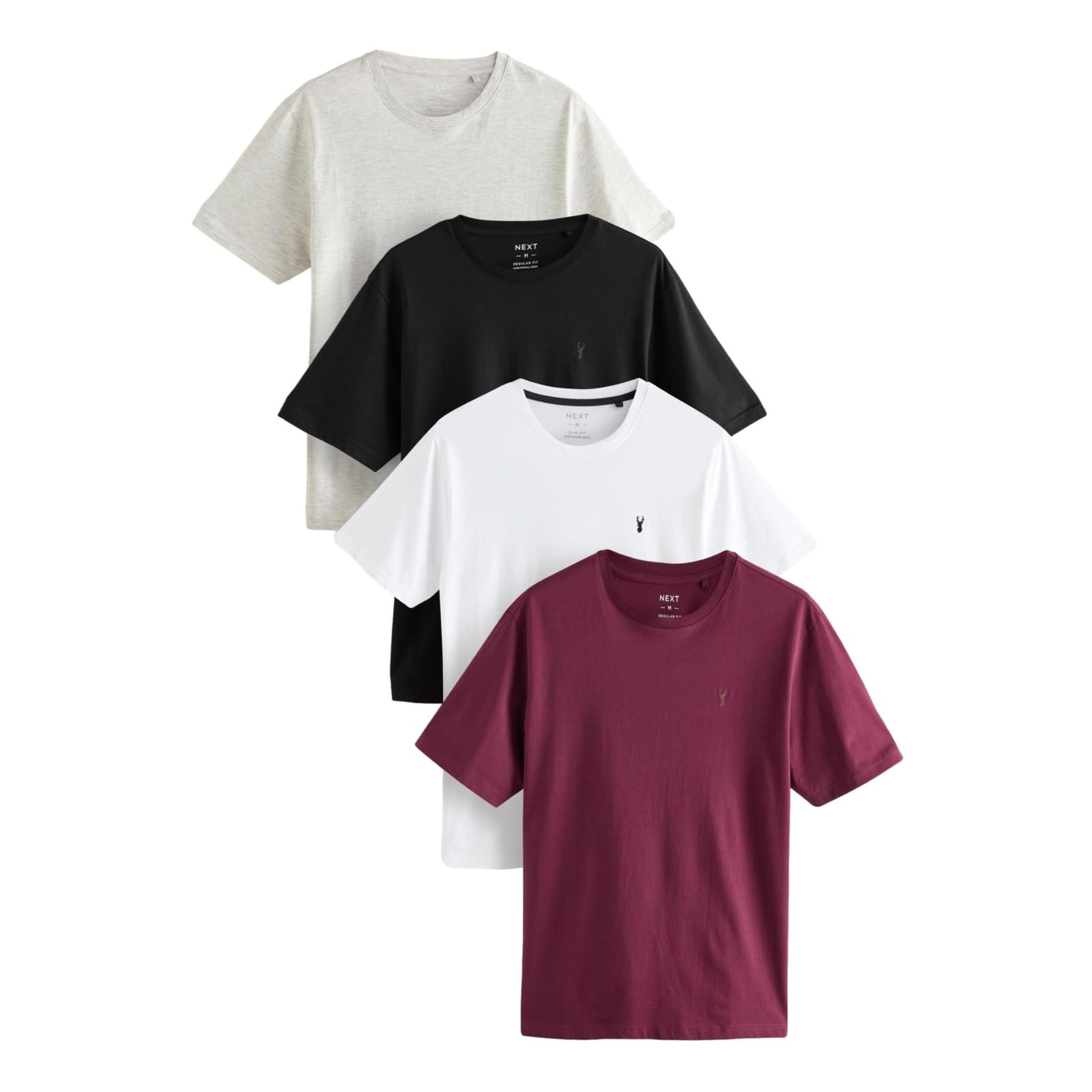 NEXT Camisetas para Hombre, Cuello Redondo, 100% Algodón, Pack de 4 Camisetas