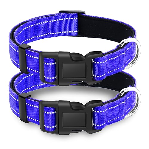 Image of 2 Pieces Reflective Dog Collar with Safety Locking Buckle, Adjustable Soft Breathable Comfortable Nylon Pet Collar for Small, Medium and Large Dogs, 5 Sizes