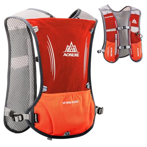 AONIJIE Colete mochila de hidratação, capacidade de 5 l, design com vários bolsos, respirável e leve, pacote para esportes ao ar livre – corrida, ciclismo, escalada e caminhadas, apenas colete, laranja