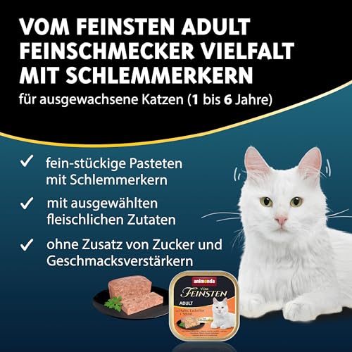 animonda Vom Feinsten Adult Feinschmecker Vielfalt (32 x 100 g), Nassfutter für ausgewachsene Katzen, Katzenfutter ohne Getreide und Zucker, mit unwiderstehlichem Schlemmerkern
