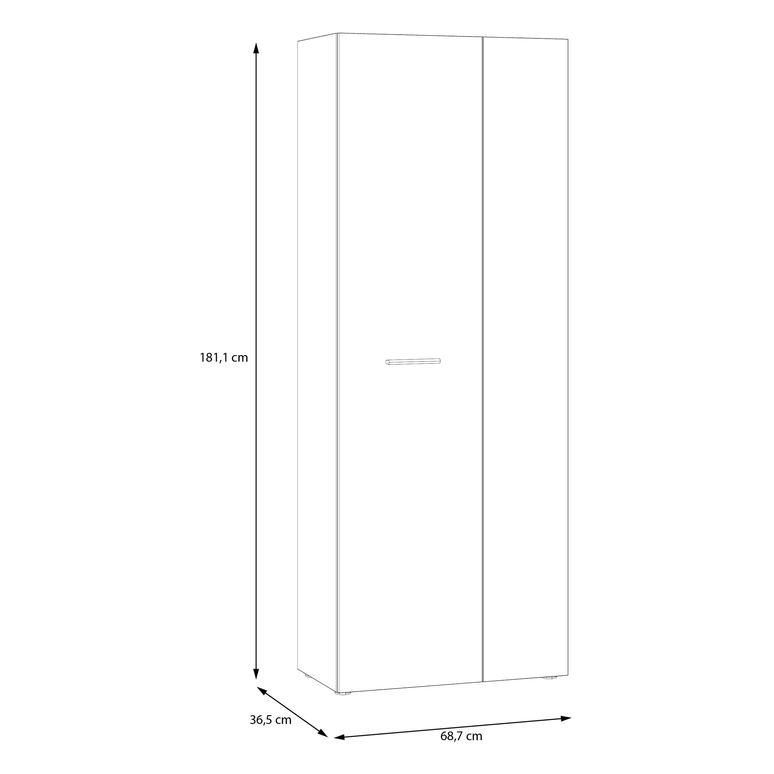 FORTE NET106 Schrank 70 180, Mehrzweckschrank, Staubsaugerschrank, Abstellraum, Drehtürenschrank, 2-türig mit Einlegeböden, Schwarz, 68,7 cm breit x 181,1 cm hoch x 36,5 cm tief