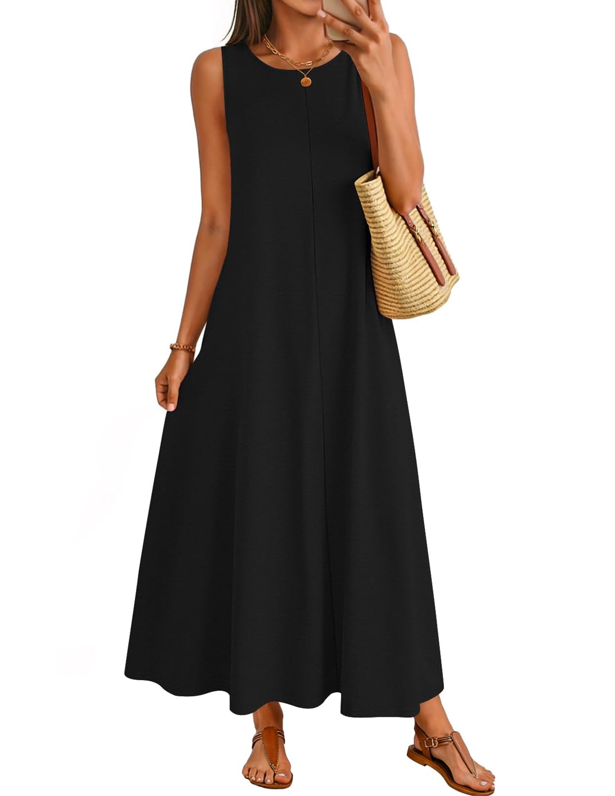 MEROKEETY Women's Summer Maxi Dresses Casual Sleeveless Cotton Tank Dress