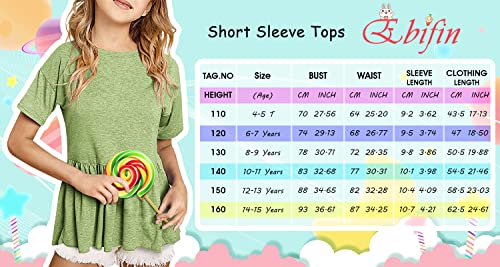 Image of Ebifin Girls Short Sleeve Tops Kids Peplum Babydoll T Shirts Tees 4-15Y | Girls T-Shirts, Crew neck Short Sleeve Shirts, Casual Tunic Tops, Cute Blouses, Summer Tees, Ruffle Hem, Loose fit
