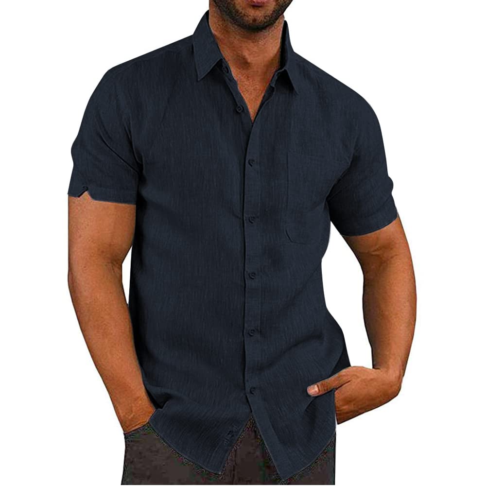 Glacspyg Leinenhemd Herren Kurzarm Leinenhemd Arbeit Freizeithemd Fit Business Casual Urlaub Sommer Strand Hemd