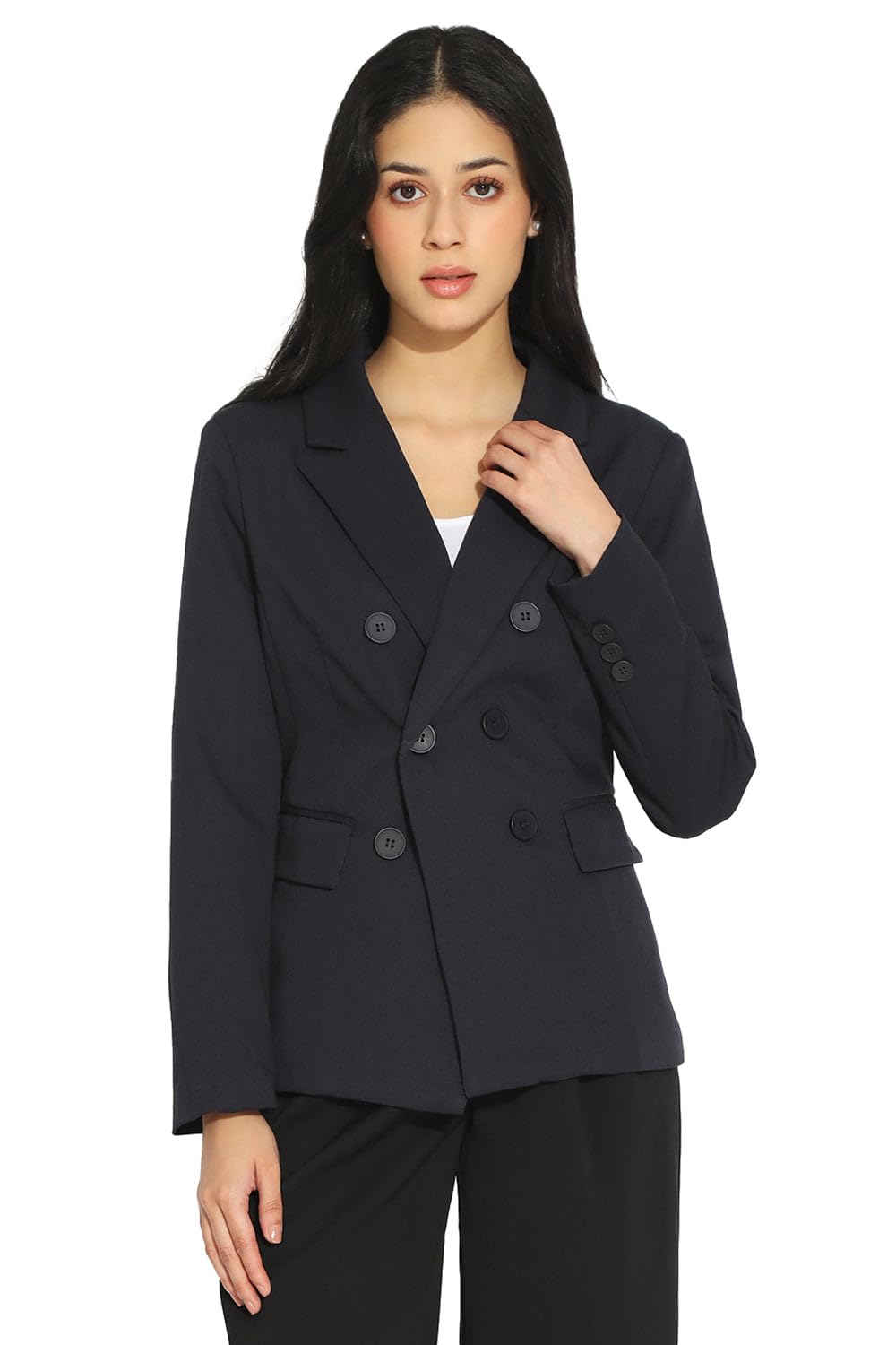 showoffff Women Solid Double Breasted Casual Blazer | Notched Lapel Full Sleeves Cotton Blazer for Womens | Tailo Fit Regular Length Blazer for Women's-picture-50