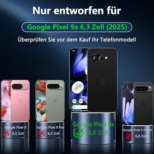 OWKEY Google Pixel 9a Hülle, Magnetisch Pixel 9a Hülle für Magsafe mit Panzer Glas, [Schutz in Militärqualität] Translucent Matte Stoßfest Handyhülle Pixel 9A Case Dünn Cover Schutzhülle, Schwarz 2