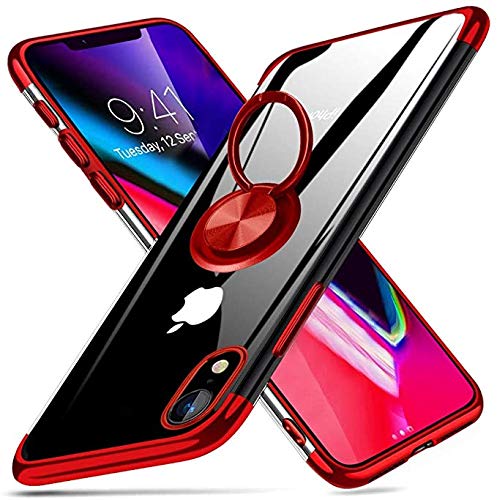 Smorniy iPhone x/xs �p �P�[�X �����O�t�� �N���A �A�C�t�H�� x �J�o�[ ���� �����O�X�^���h �ϏՌ� ���^ �X���� TPU �\�t�g �V���R�� �X�^���h�@�\�t�� 360��] �ԍڃz���_�[�Ή� (for iphoneX/XS, ���b�h)