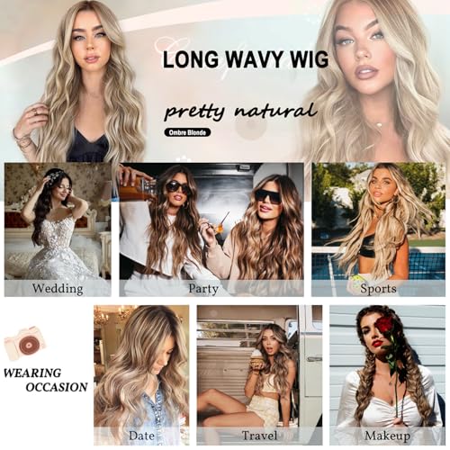 DKDDSSS Long Ombre Blonde Wig for Women, 25 Inch Natural Wavy Daily Hair, Long Wavy Ombre Brown to Blonde Wigs for Women Synthetic Hair Heat Resistant Ombre Wig for Daily Party Cosplay Use - Image 6