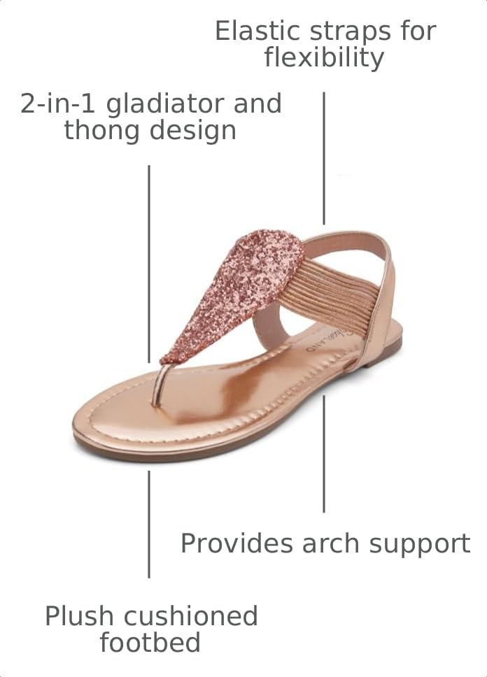 Image of Shoe Land Women's Flat Sandals - Fashion Thong & Gladiator Style with Elastic Strappy String Ankle Strap, Dressy Casual Comfortable Daily Wear, Trendy 2025