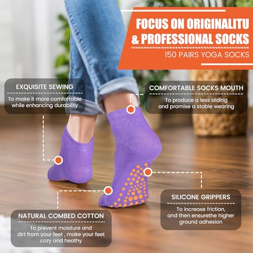 Image of Liitrsh 60 or 150 Pairs Pilates Grip Socks Bulk Unisex Non Slip Yoga Grippy Socks Woman for Adults Yoga Pilates Hospital