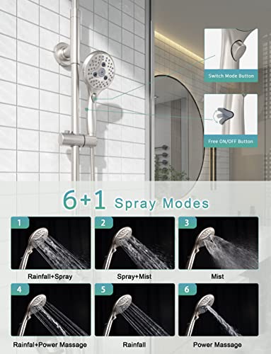 Image of SR SUN RISE Slide Bar Shower System Bathtub Faucet Set 10 Inch 3-Function Rain Shower Heads and Handheld Combo for Bathroom Single Handle Shower Fixture Valve and Trim kit, Brushed Nickel