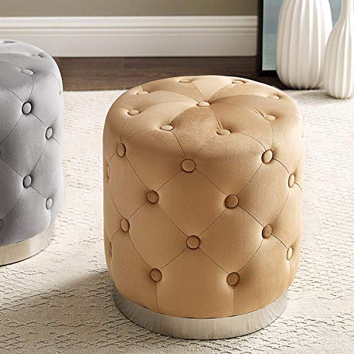 Art Leon Vanity Stool, Modern Velvet Tufted Button Upholstered Small Round Ottoman Foot