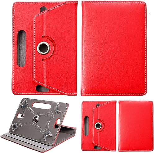 World biz Universal 7 Inch Tablet Case - Premium PU Leather 360 Degree Rotating Stand Folio Wallet Cover Android Tablets, Smooth Interior Fit for Kindle eReader Fire Lenovo/Sony E-Book (Red)