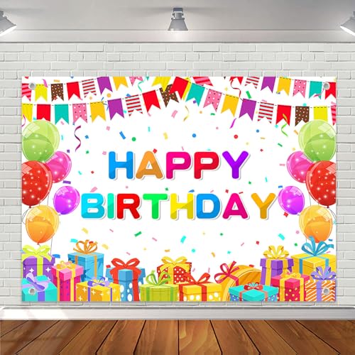 Avezano Colorful Happy Birthday Backdrop for Girls Boys Cartoon Birthday Party Banner Colorful Balloons Birthday Party Decorations Supplies for Boys Kids (7x5ft)