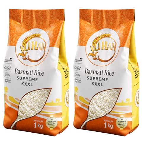 Image of Lihan Supreme XXXL Basmati Rice, 2kg - Premium Aged Long Grain, Extra Long, Fluffy & Aromatic | Ideal for Biryani, Pulao & Daily Meals 1kg (Pack of 2)