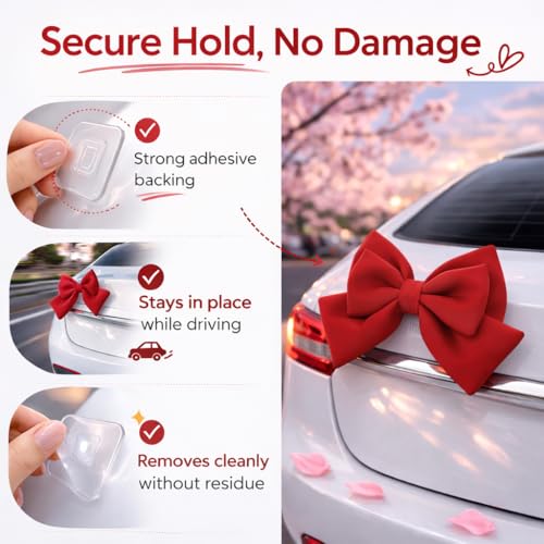 Image of Pink Car Bow for Women Cute Car Exterior Cute Decor for Girls Coquette Decorations for Cars (red)