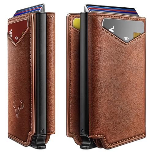 Image of BULLIANT Men Wallet Leather Wallet Card Holders Money Clip for Men 10Cards-Magnetic Flip on Metal Case