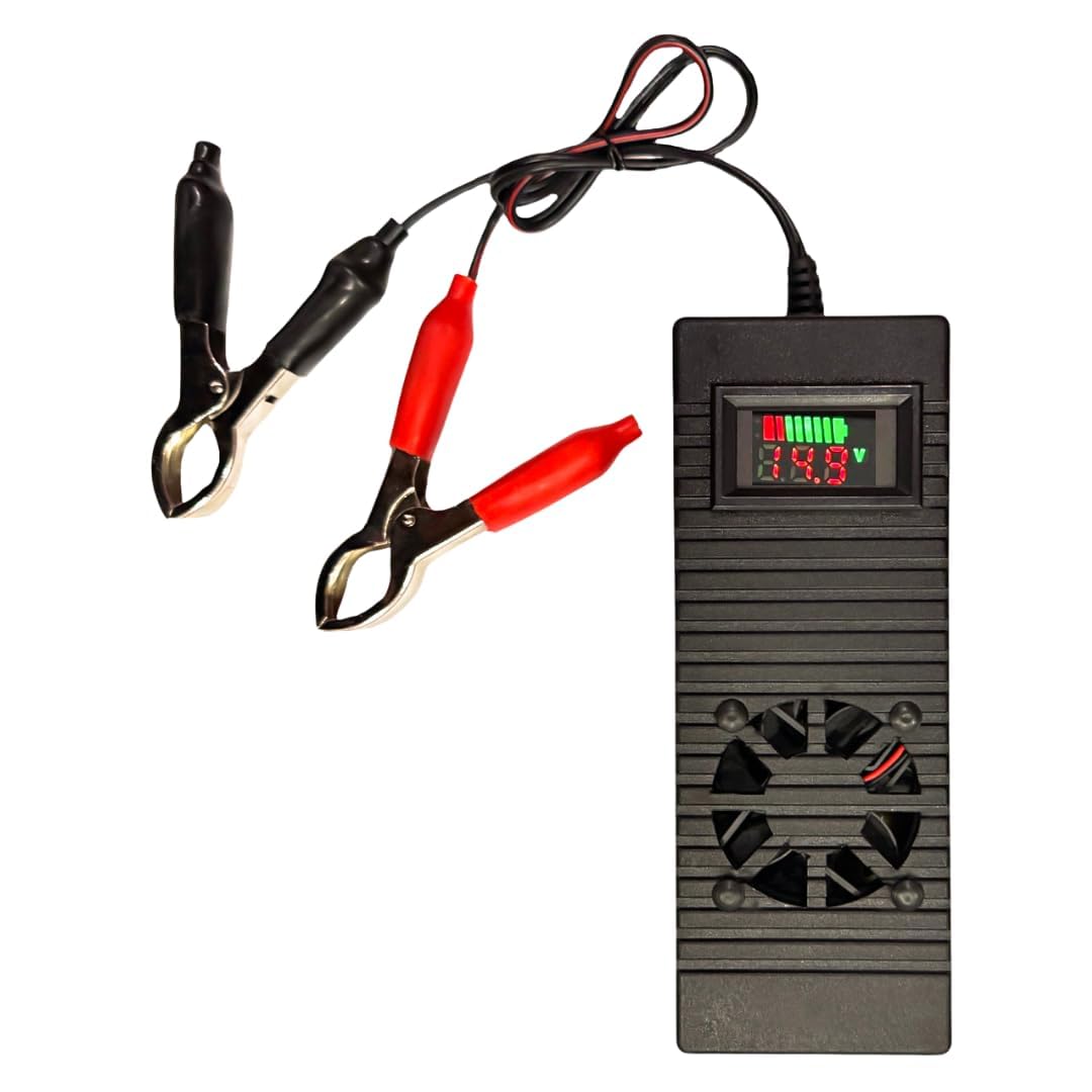 12V 10A Fast Battery Charger with Digital Voltage Display, Smart Cooling Fan, BIS & ISO Certified, Multi-Protection Charger for Car, Bike, Inverter & Lithium Batteries