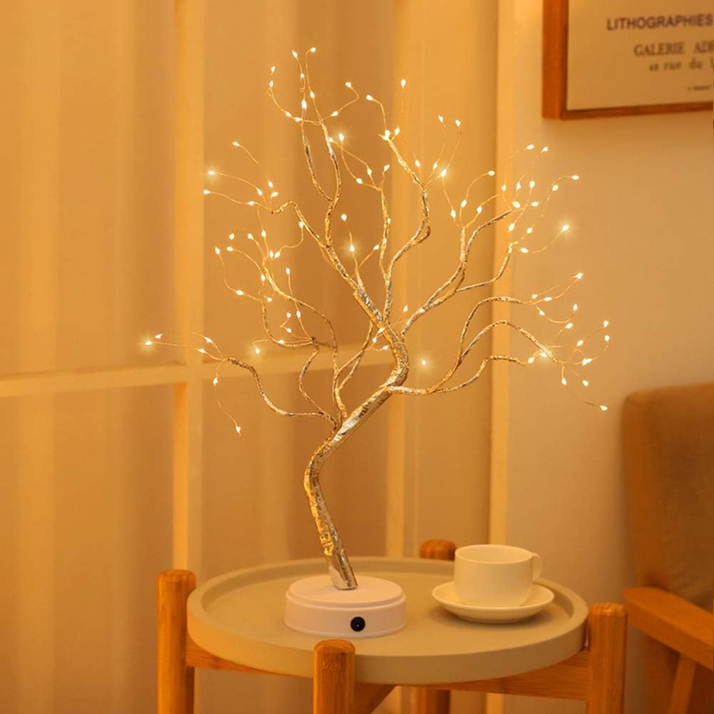 XIYUNTE Tree Lights Bedside & Table Lamps with Touch Button - 108 Lights Beads LED Fairy Light Children's Room Décor, Battery & USB Powered Night Light Tree Lamp for Kids Room,Christmas,Festive