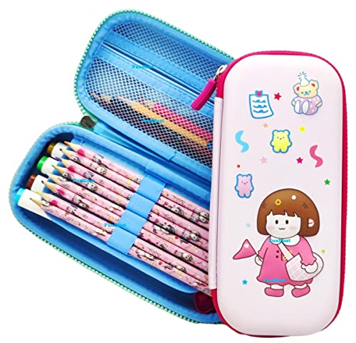 Image of FunBlast Cute EVA Hard Shell Pencil Case for Girls | Cartoon Design Pencil Box with Zipper & Mesh Pocket | Portable Stationery Organizer for School, College & Travel