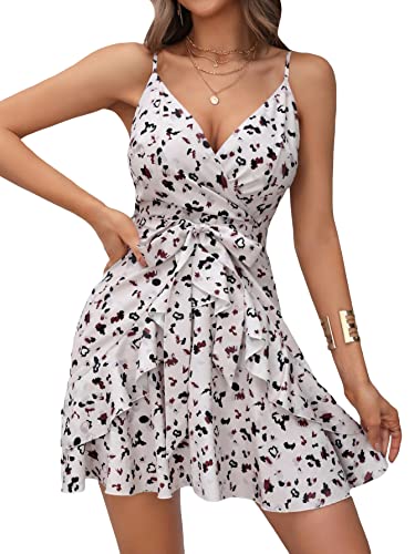 Image of Verdusa Women's Printed Ruffle Dress Bow Tie Sleeveless Mini Dresses Party Outfits