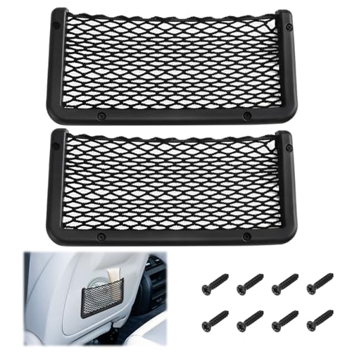 2 PCS Car Net Pocket ABS Plastic Frame Cargo Net Storage Pockets Phone Nets Car Mesh Net Pockets with Screws for Auto RV Boat and Camper Storage Nets (9 x 4.3 Inch)