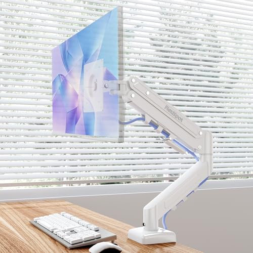 Flexispot Single Monitor Arm 17-32 Inch Monitor Mount up to 19.84 lbs Fast Install VESA Mount for Home Office Gaming Full Adjustable Gas Spring with C-Clamp and Grommet Base White