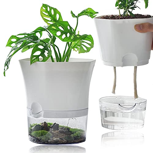 LORESJOY 2er 20cm Kräutertopf Selbstbewässernd, Kunststoff Blumentopf mit Bewässerungssystem, Küchenkräuter Töpfe für Innen und Balkon Garten Pflanzen Sukkulenten Kaktus Cover