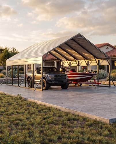 Image of GarveeLife 20'x25'x13' Metal Carport for 2 Cars, White | Heavy Duty Car Ports with Reinforced Frame / Tall Metal Car Ports for Bass Boats, Full-Sized Pickup Trucks, and Tractors