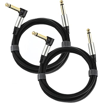 Guitar Cable 1/4 Inch 6.35 mm Male to Male Jack Right Angle to Straight Nylon Braided TS Mono Instrument Cable 2 m