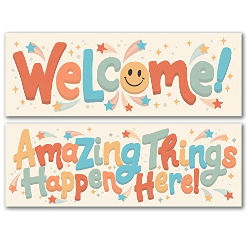 HoneyKICK Welcome Classroom Poster Set - Banner for Preschool, Elementary, Middle Schools - Motivational Inspirational Bulletin Board Decoration