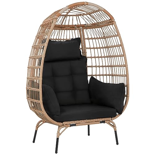 Image of PayLessHere Egg Chair Egg Basket Rattan Chair Steel Frame Oversized Indoor Outdoor Lounger Simple Installation with 4 Comfort Cushion and Stand,352lb Capacity for Patio Garden Living Room,Black