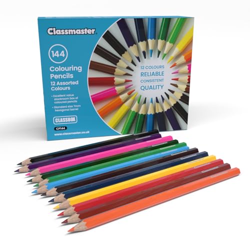 Caja de clase con 144 lápices de colores variados para dibujo escolar