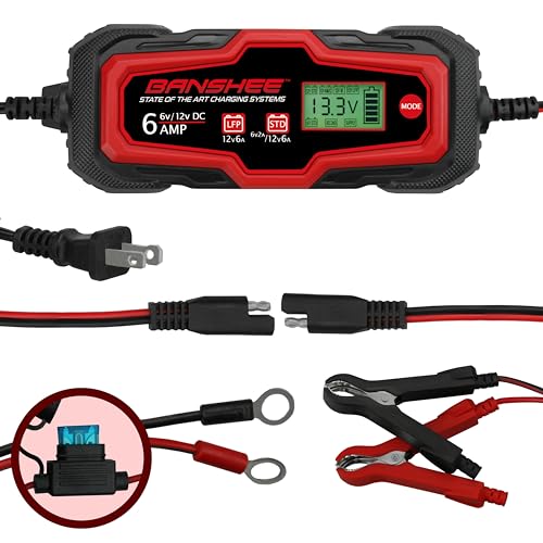 6A Battery Charger, 6V/12V Battery Repair Maintainer for Car Truck Motorcycle Trickle Charger - Standard & Absorbed Glass Mat Lead Acid (Wet, STD, AGM) & LiFePO4 Batteries