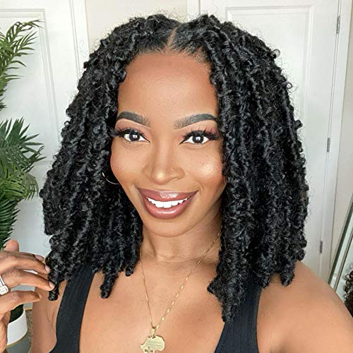7 Packs Butterfly Locs Crochet Hair 12 Inch Short Bob Distressed Locs Crochet Braids Pre Looped Faux Locs Crochet Hair for Women Pre twisted Synthetic Braiding Hair Extensions (#1B)