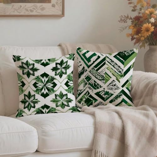 Housse coussin vert 75x75cm géométrie double face lin de qualité supérieure - 4