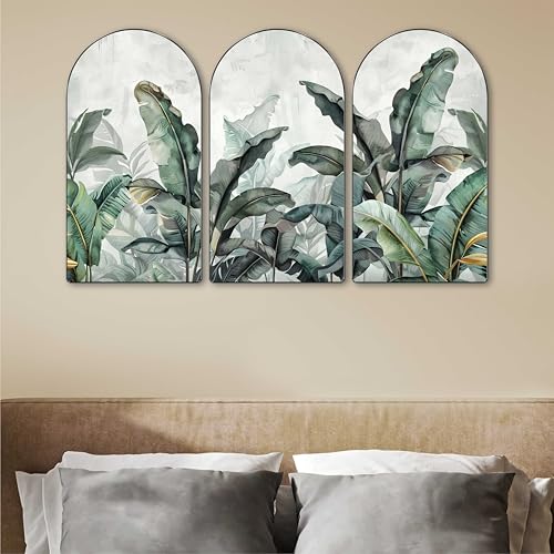 Image of Livin'luxe Tropical Leaf Wall Art Set of 3 MDF Panels with Premium PVC frame 20x30 Inch Green Decor