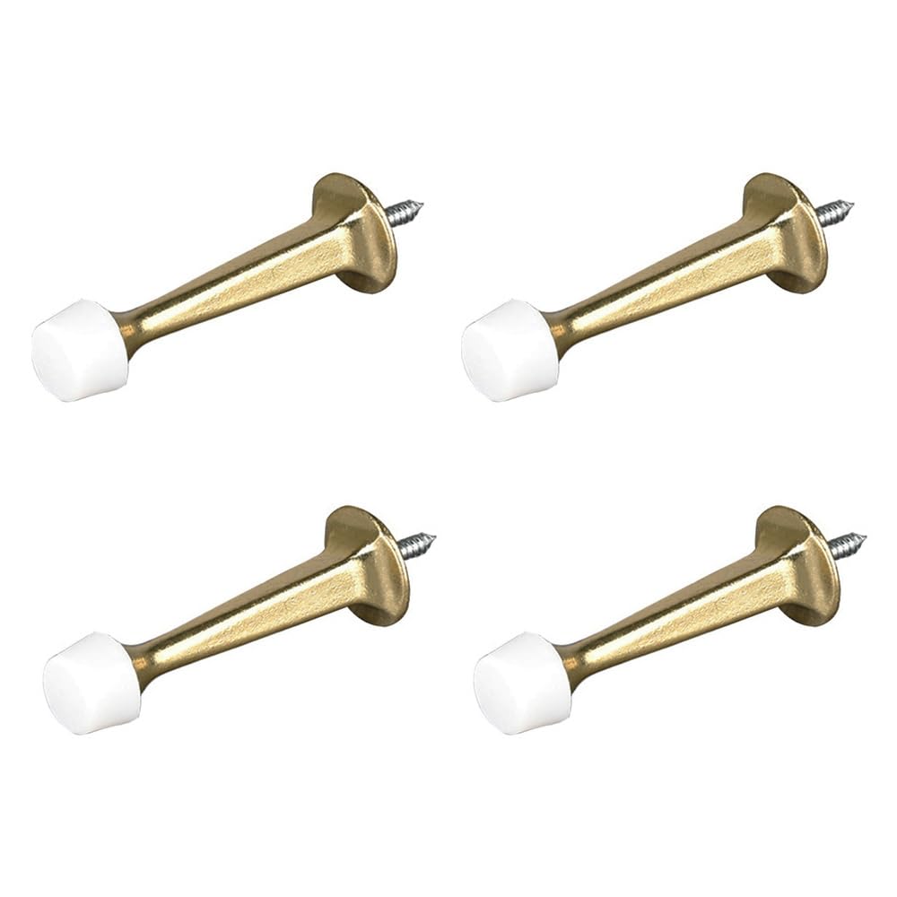 4 Pack Door Stoppers, Zinc Alloy Wall Mounted Door Stop Protector with Rubber Buffer Bumper for Indoor Outdoor 73mm Gold