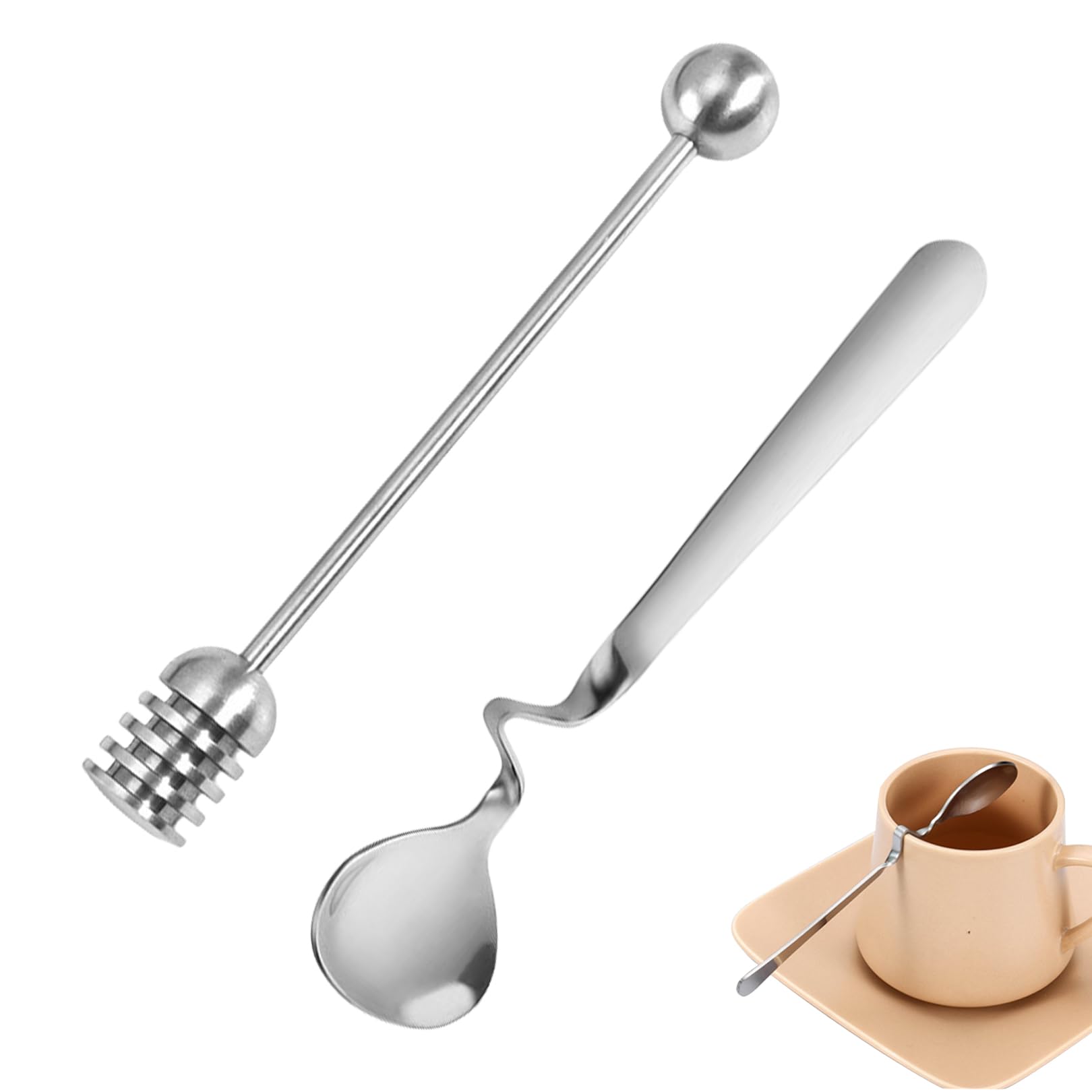 Set di 2 cucchiai per miele e marmellata, in acciaio inox, per miele, marmellata, sciroppo e yogurt, strumento ideale per cucina e colazione
