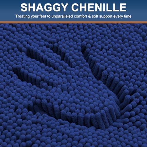 Image of Smiry Bathroom Rugs Set 2 Piece, Soft Absorbent Chenille Bath Mat and U-Shaped Toilet Rug Set, Non Slip Shaggy Bath Carpet for Tub, Shower and Floor (30x20+24x20, Royal Blue)