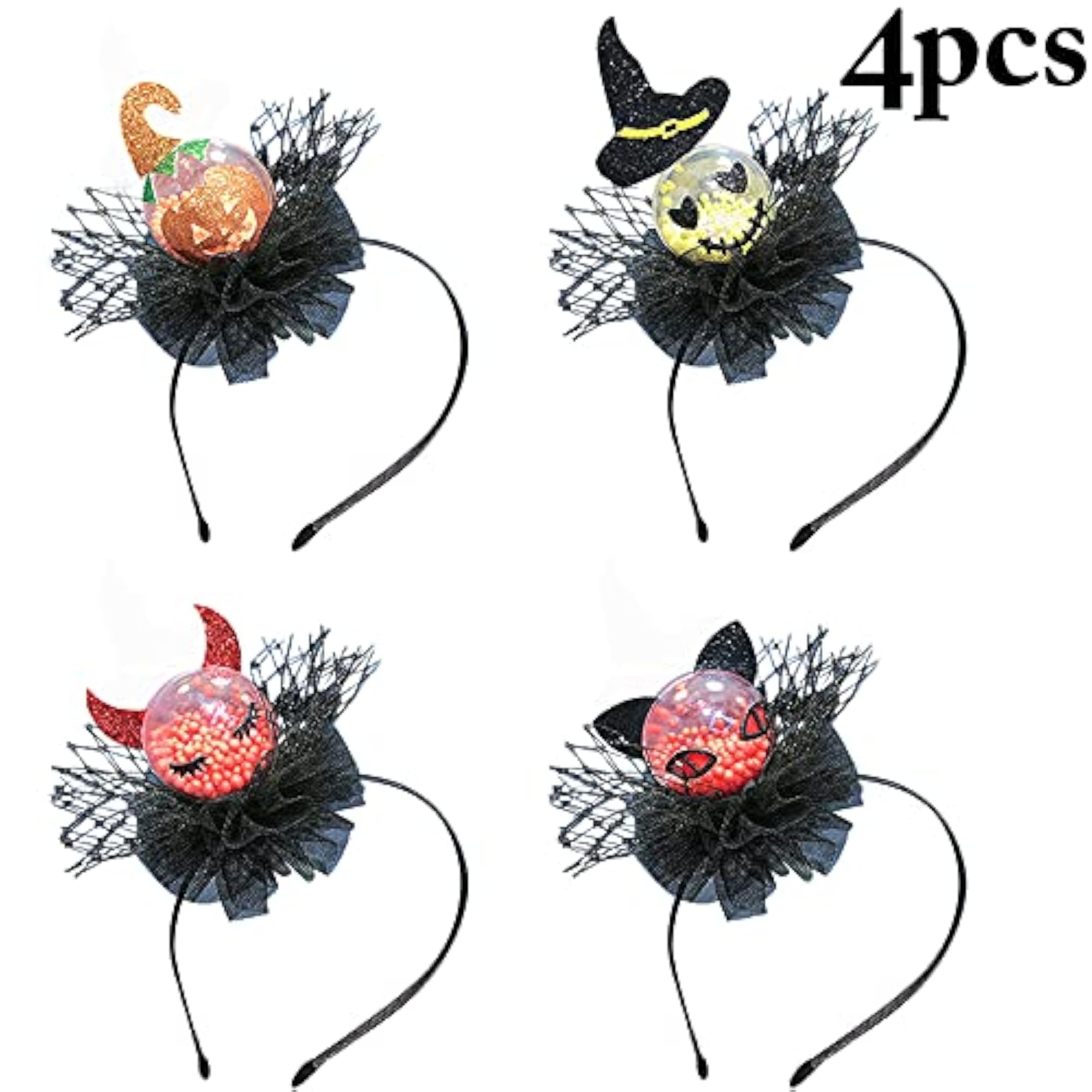 4pcs Light Up Devil Pumpkin Headbands Set for Women, Fun Accessories