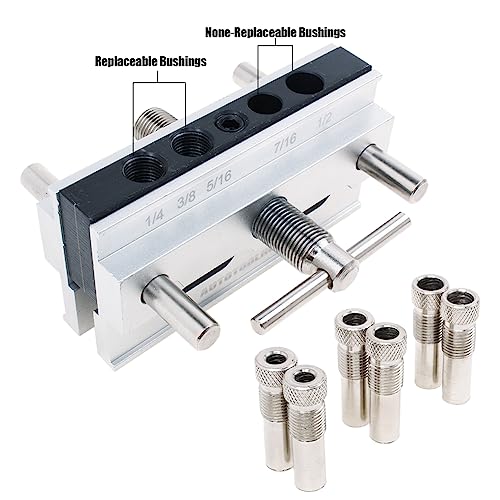 AUTOTOOLHOME Self Centering Doweling Jig Dowel Jig Kit Drill Jig for Straight Holes Wood Biscuit Joiner Tool 6 Drill Guide Bushings Set Woodworking Power Tool Accessory Jigs